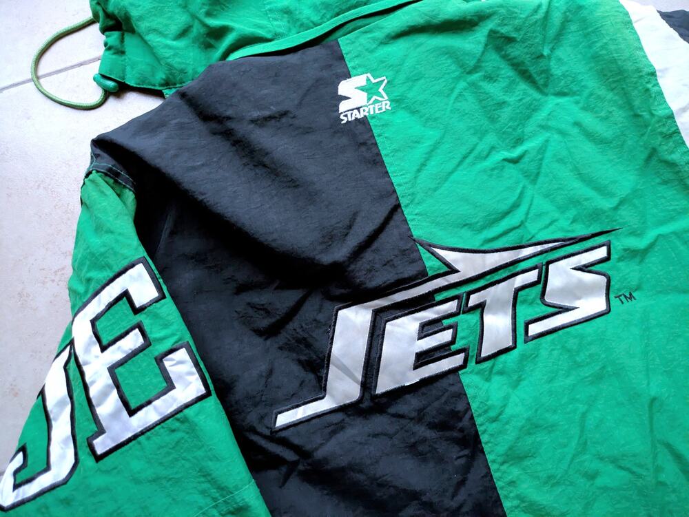 New York Jets 90s STARTER puffer jacket S kelly ZEBRA black NFL Classic vintage